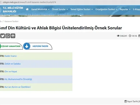 8. Sınıf Din Kültürü ve Ahlak Bilgisi